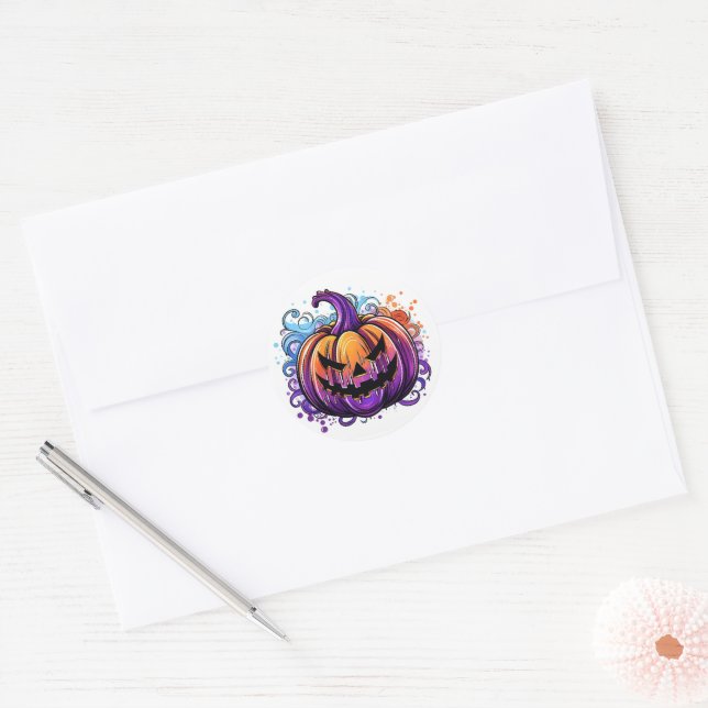 Sticker Rond Jack-O-Lanterne coloré (Enveloppe)