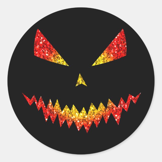Sticker Rond Jack O'Lantern face étincelante Halloween (Devant)