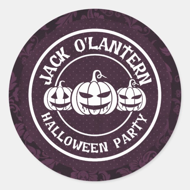 Sticker Rond Jack O'Lantern Halloween Party Dark Purple (Devant)