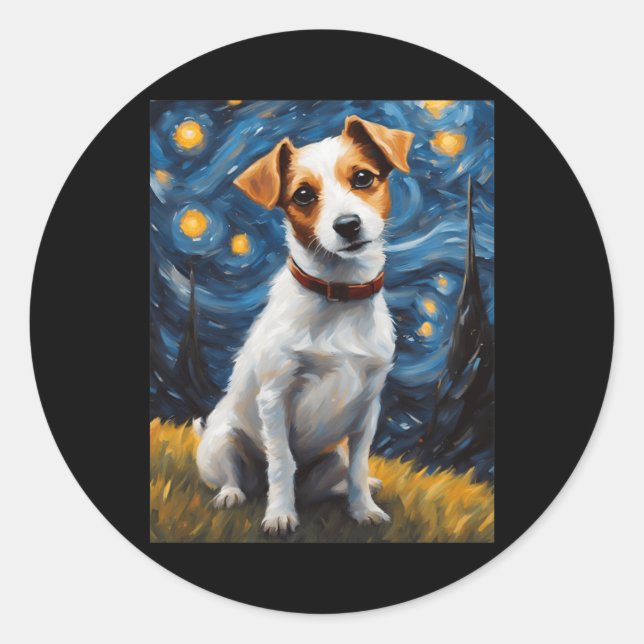 Sticker Rond Jack Russel Avec Peinture Collaire Impression (Devant)