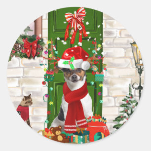 Sticker Rond Jack Russell Chien Noël