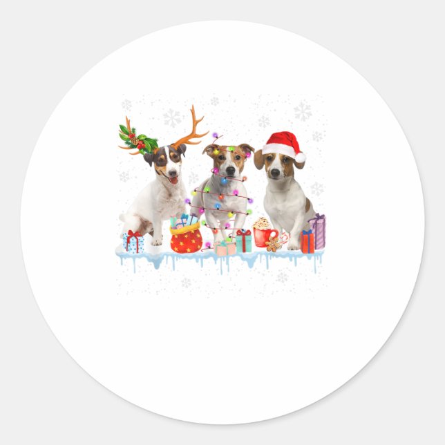 Sticker Rond Jack Russell Christmas Light Reindeer Sa (Devant)