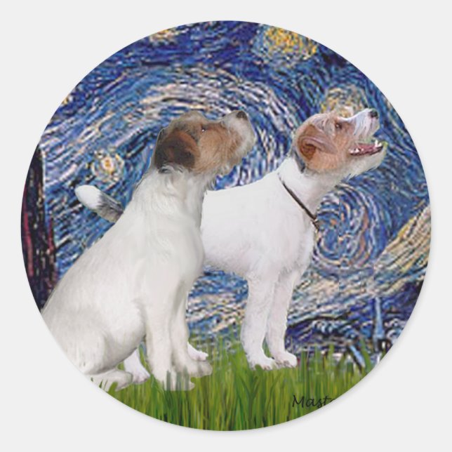 Sticker Rond Jack Russell Pair 4 - Nuit étoilée (Devant)