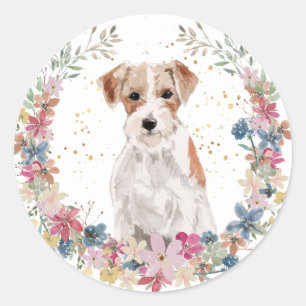 Sticker Rond Jack Russell Terrier Fleurs de printemps Wreath