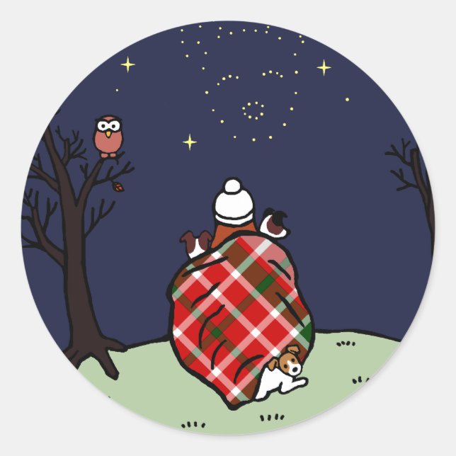 Sticker Rond Jack Russell Terrier Maman et Starry Sky (Devant)