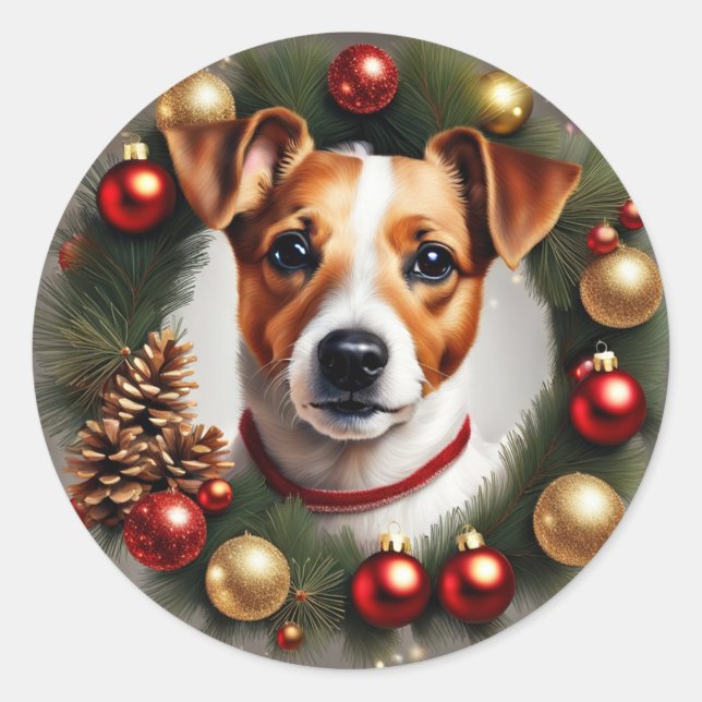 Sticker Rond Jack Russell Terrier Noël (Devant)