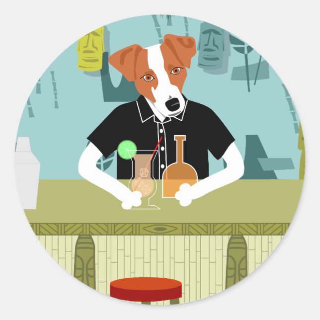 Sticker Rond Jack Russell Terrier Tiki Bar (Devant)