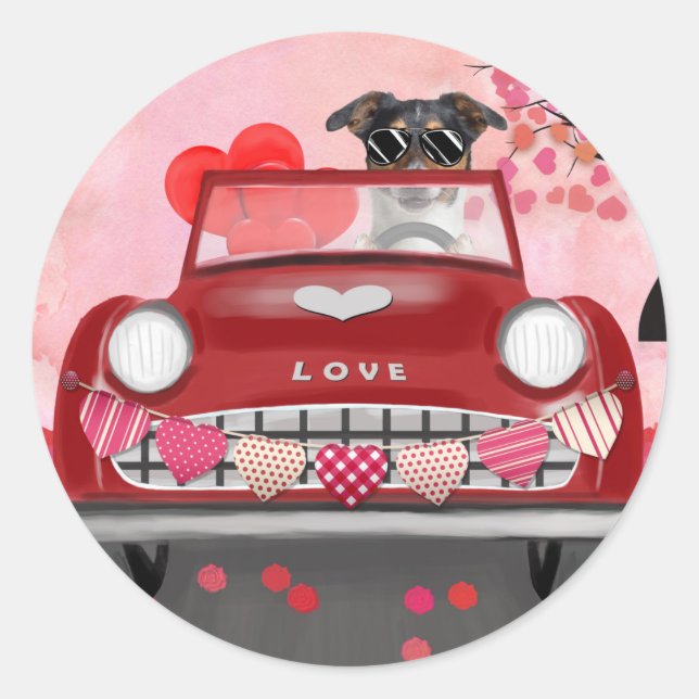 Sticker Rond Jack Russell voiture de conduite de chien Valentin (Devant)