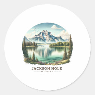 Sticker Rond Jackson Hole Wy Wyoming Jenny Lake Ski Glace
