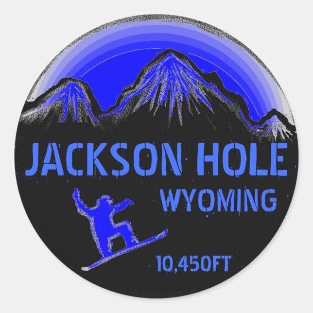 Sticker Rond Jackson Hole Wyoming bleu snowboard art autocollan (Devant)