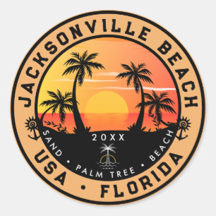 Sticker Rond Jacksonville Beach Floride tropical Retro Sunset