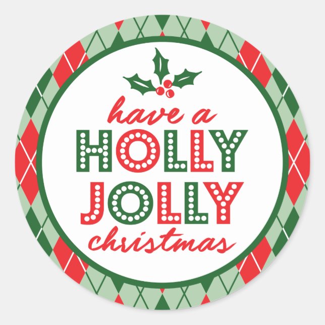 Sticker Rond Jacquard Avoir Un Noël Holly Jolly (Vert / Rouge) (Devant)