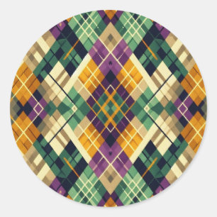 Sticker Rond Jacquard Mardi Gras jaune violet vert