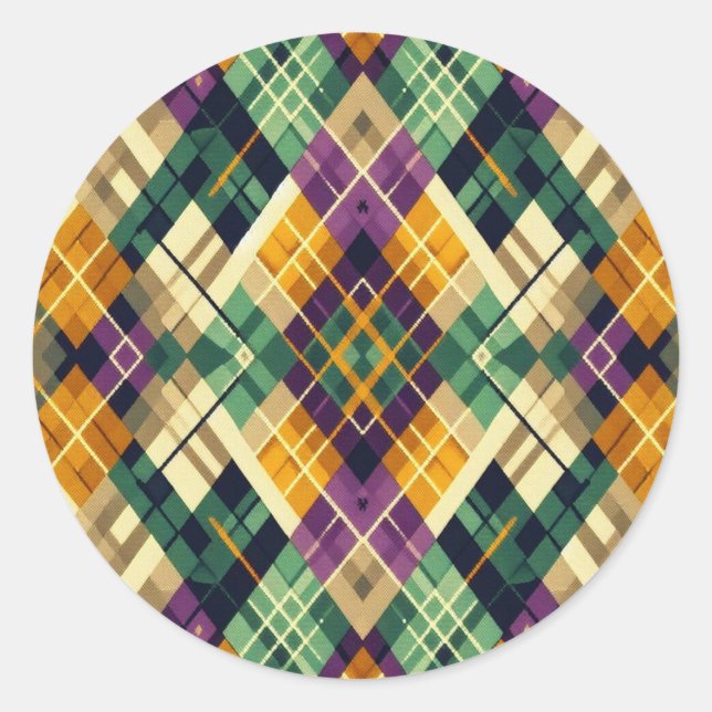 Sticker Rond Jacquard Mardi Gras jaune violet vert (Devant)