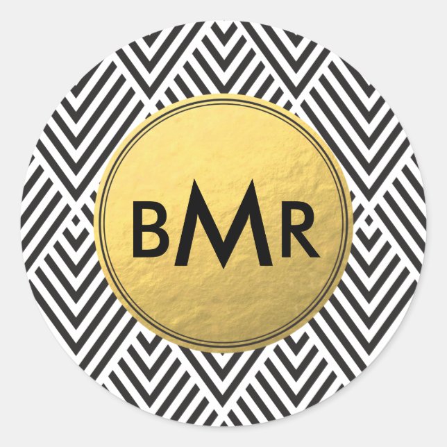 Sticker Rond Jacquard Monogram Chevron avec Gold Faux Foil (Devant)