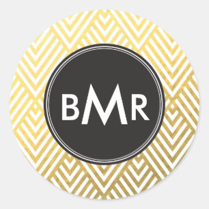 Sticker Rond Jacquard Monogram Chevron avec Gold Faux Foil