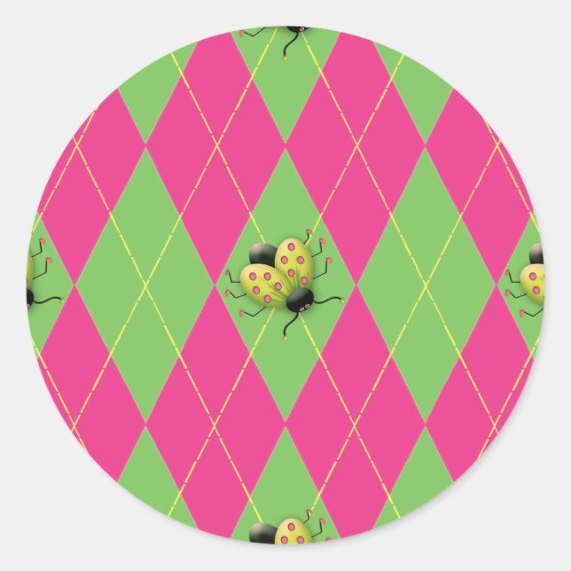 Sticker Rond Jacquard rose et vert Ladybug (Devant)