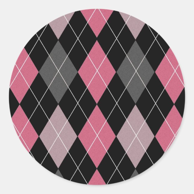 Sticker Rond Jacquard rose, gris et noir (Devant)