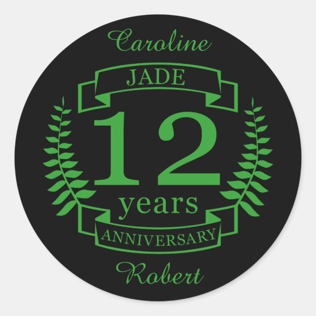 Sticker Rond Jade Gemstone mariage anniversaire 12 ans (Devant)