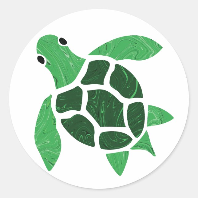 Sticker Rond Jade Green Sea Turtle Mosaic Art (Devant)