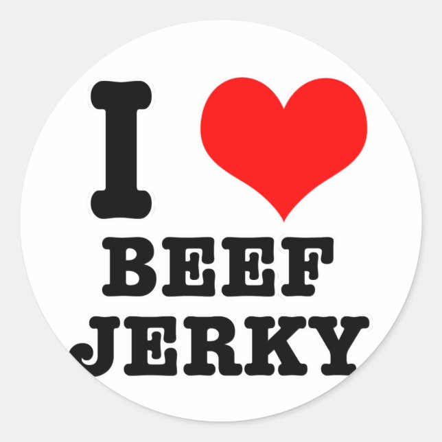 Sticker Rond J'ADORE (AIME) le jerky de boeuf (Devant)