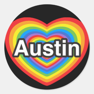 Sticker Rond J'adore Austin. Je t'aime Austin. Cœur