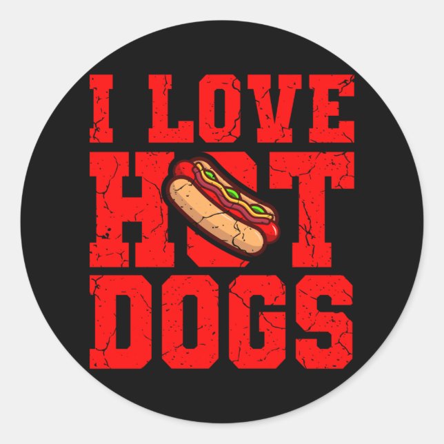 Sticker Rond J'ADORE CHAUD CHIENS CHAUDS CHIENS Hot Dog Manger  (Devant)