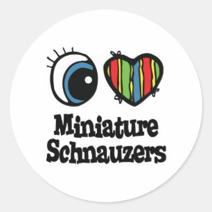 Sticker Rond J'adore (cœur) les Schnauzers Nains