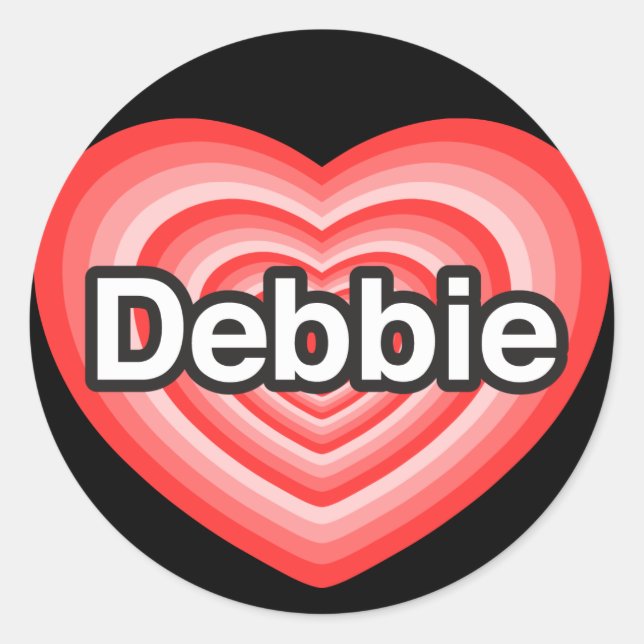 Sticker Rond J'adore Debbie. Je t'aime Debbie. Cœur (Devant)