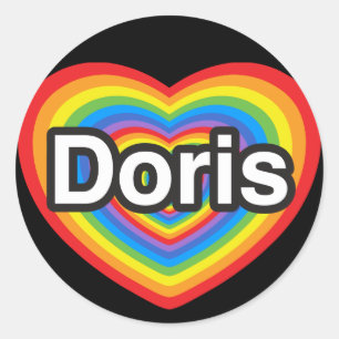Sticker Rond J'adore Doris. Je t'aime Doris. Cœur