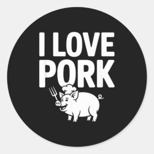Sticker Rond J'adore fourchette barbecue porc chef cochon
