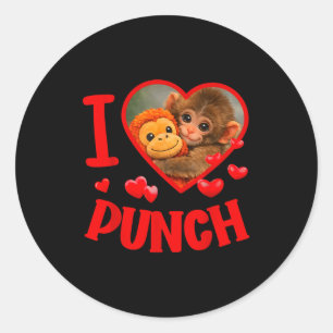 Sticker Rond J'adore frapper bébé singe mignon poing