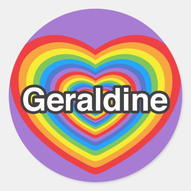 Sticker Rond J'adore Geraldine. Je t'aime Geraldine. Cœur (Devant)