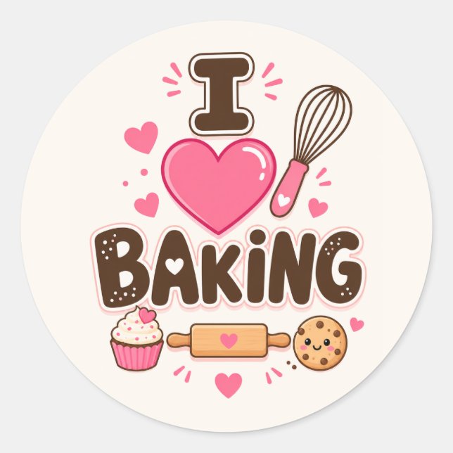 Sticker Rond J'adore la cuisson Boulanger mignon et dessert (Devant)
