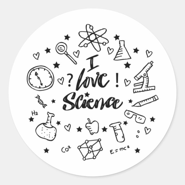 Sticker Rond J'adore la science | Amoureux de la science mignon (Devant)