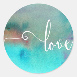 Sticker Rond J'adore la typographie, le lavis d'aquarelle abstr