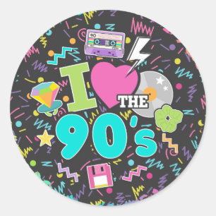 Sticker Rond J'adore l'autocollant des années 90