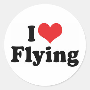 Sticker Rond J'adore le cœur volant - Amoureux de l'avion