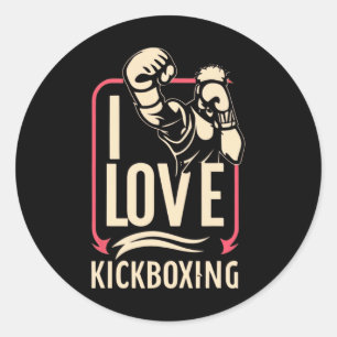 Sticker Rond J'adore le kick-boxing Boxe Amour Kickboxer Kickbo
