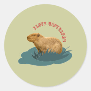 Sticker Rond J'adore les capybaras Amoureux de capybara mignon
