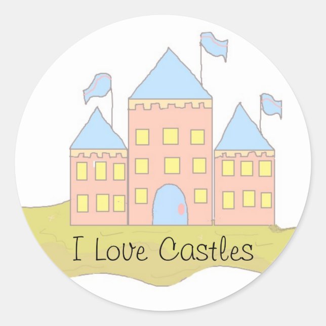 Sticker Rond J'adore les châteaux (Devant)