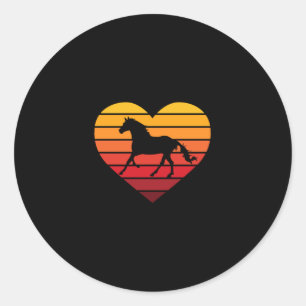Sticker Rond J'adore les chevaux Rétro cœur