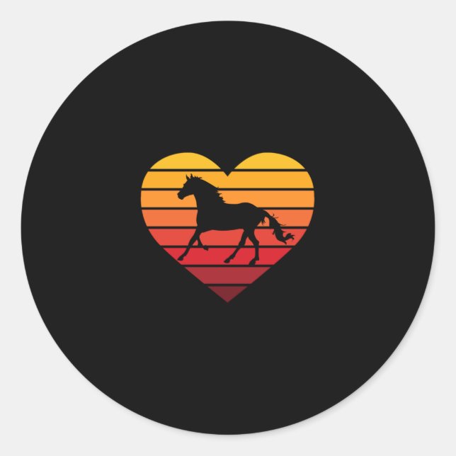 Sticker Rond J'adore les chevaux Rétro cœur (Devant)