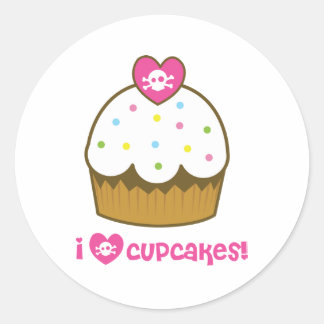 Sticker Rond j'adore les cupcakes crâniens