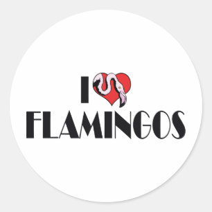 Sticker Rond J'adore les flamants roses à coeur - Amoureux des 