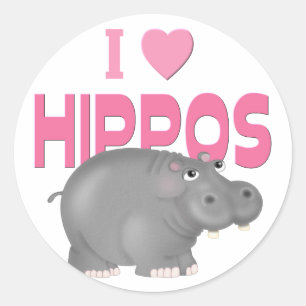 Sticker Rond J'adore les hippopotames