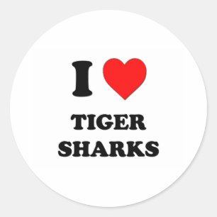 Sticker Rond J'adore les requins tigres