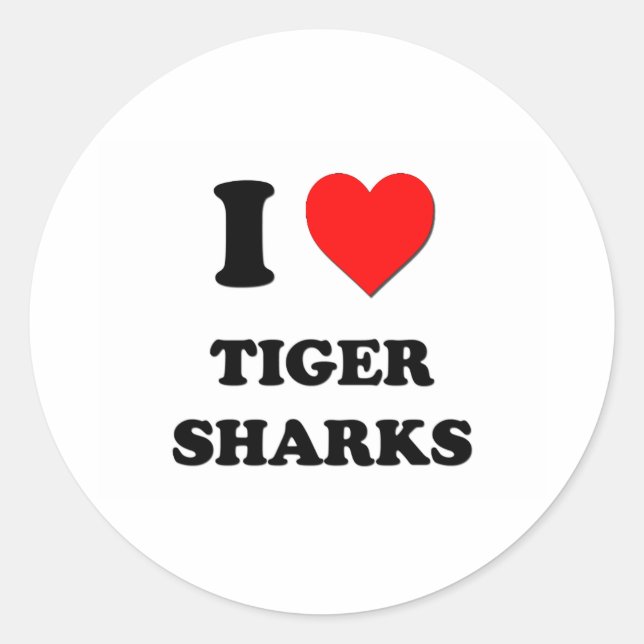 Sticker Rond J'adore les requins tigres (Devant)