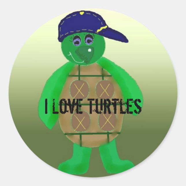 Sticker Rond J'adore les tortues (Devant)
