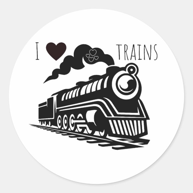 Sticker Rond J'adore les trains (Devant)